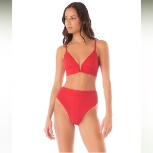 Maaji Cherry Red Parade Long Line Triangle Bikini Top Size Medium NWT